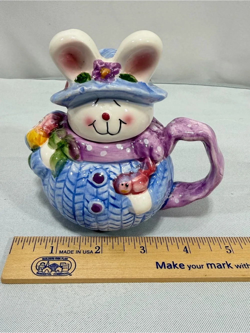 Vintage Ceramic Easter Bunny Teapot Spring Decorative Pink Blue Flomo Unlimited